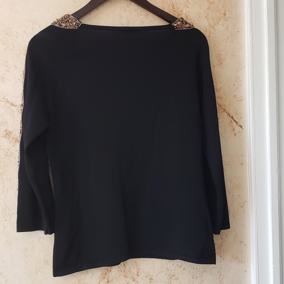 Boatneck sweater womens black w beading M - Picture 3 of 7
